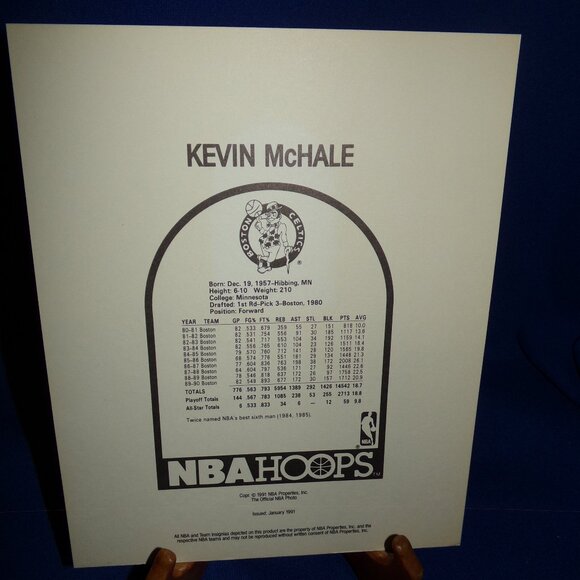 Vintage OFFICIAL NBA HOOPS BASKETBALL PRINT KEVIN McHALE - BOSTON CELTICS 1991 - Picture 4 of 4